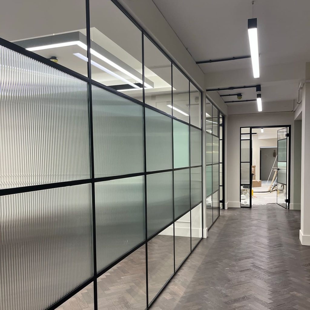 glass walls on passageway